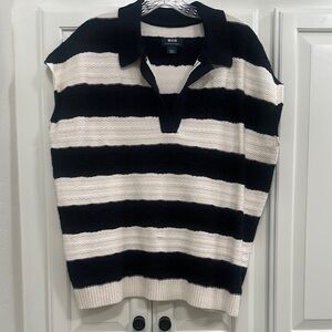 Anthropologie Black and White Striped sleeveless Sweater 57% cotton!